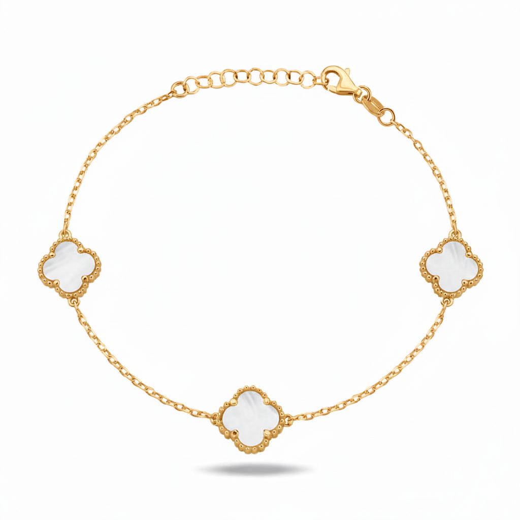 NA487 CLOVER srebrna narukvica s pozlatom - Bijela - Slika 1