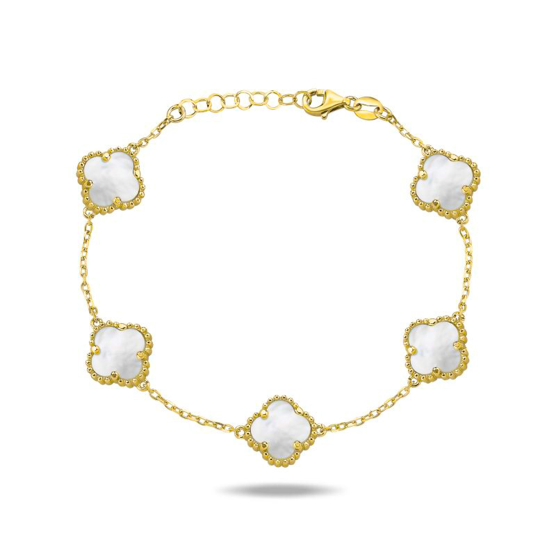 NA491 CLOVER srebrna narukvica s pozlatom - Bijela - Slika 1